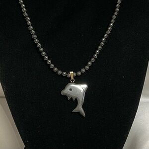 Hematite Dolphin Pendant Beaded Necklace